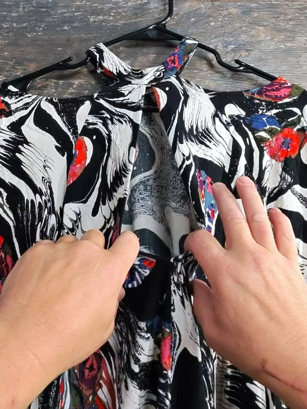 Free People Black & White Swirl Floral Cold-Shoulder Blouse